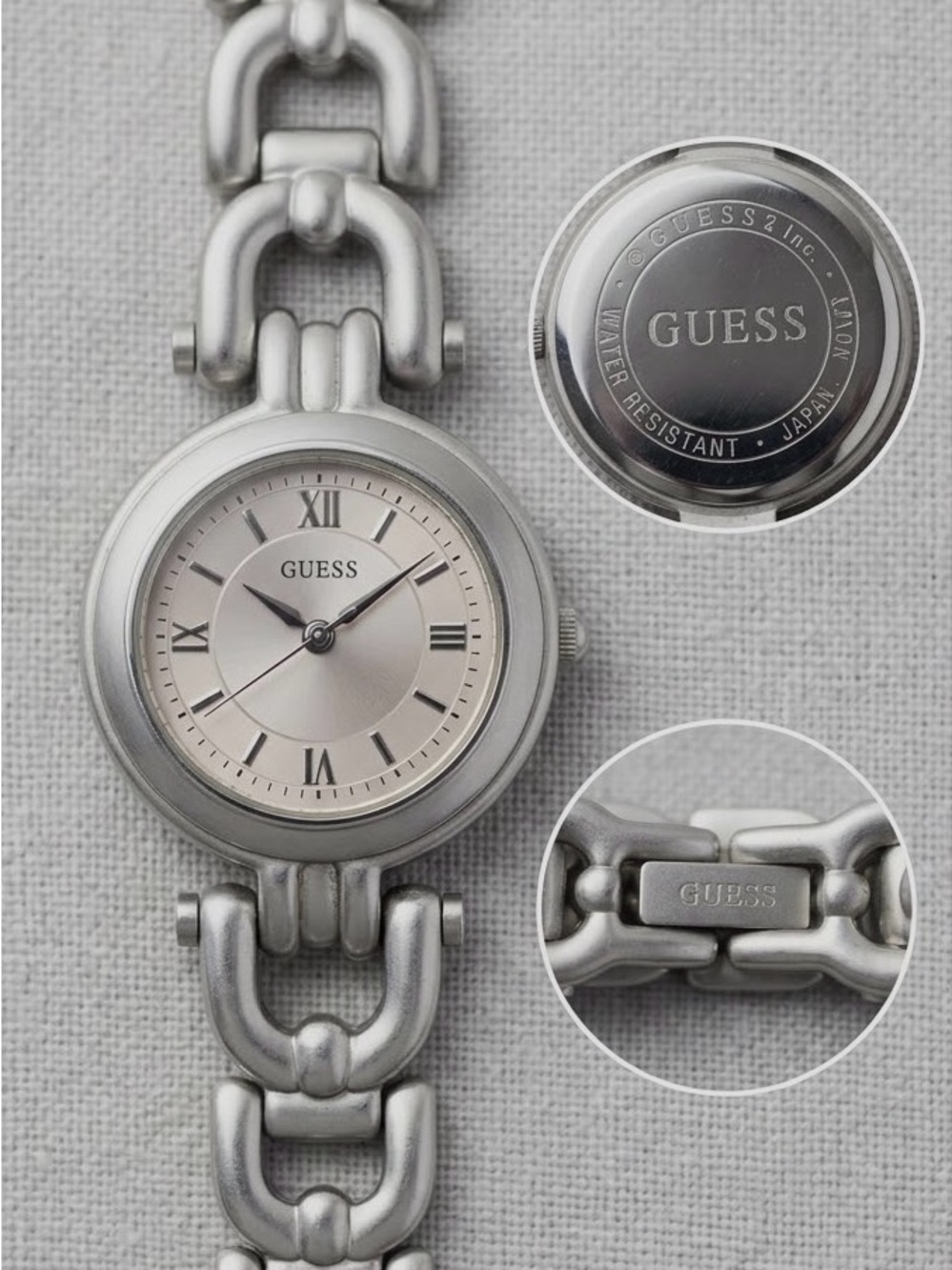 Vintage GUESS Women’s Silver-Tone Horsebit Chain Link Watch | Roman Numerals